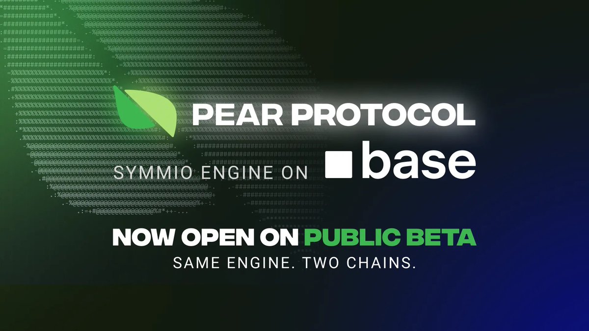 Pear Protocol 🍐 (@pear_protocol) on Twitter photo Pear is now deployed on <a href="/base/">Base</a>.
Try the beta here: intent.pear.garden/trade/ Pear is now deployed on <a href="/base/">Base</a>.
Try the beta here: intent.pear.garden/trade/