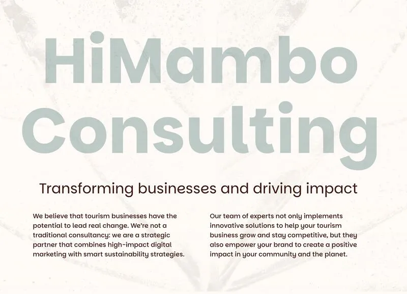 HiMambohq's tweet photo. Big news from the HiMambo team! 🪇 

Today, we're happy to announce '𝐇𝐢𝐌𝐚𝐦𝐛𝐨 𝐂𝐨𝐧𝐬𝐮𝐥𝐭𝐢𝐧𝐠': our brand-new B2B consulting branch designed to help tourism businesses shine brighter and grow smarter.

What type of consulting do we offer?

 🧵 https://t.co/Gsx1dpoPO4