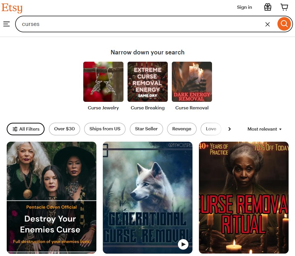 FocusSessions's tweet image. Etsy Curses - The Spiritual Battle is Real
#Etsy #curses 

The occult is no longer lurking in the shadows.  Thousands of listings for “curses,” “hexes,” and “witch curses” are flooding Etsy, a platform meant for crafts and creativity. These demonic rituals, masked as “emotional