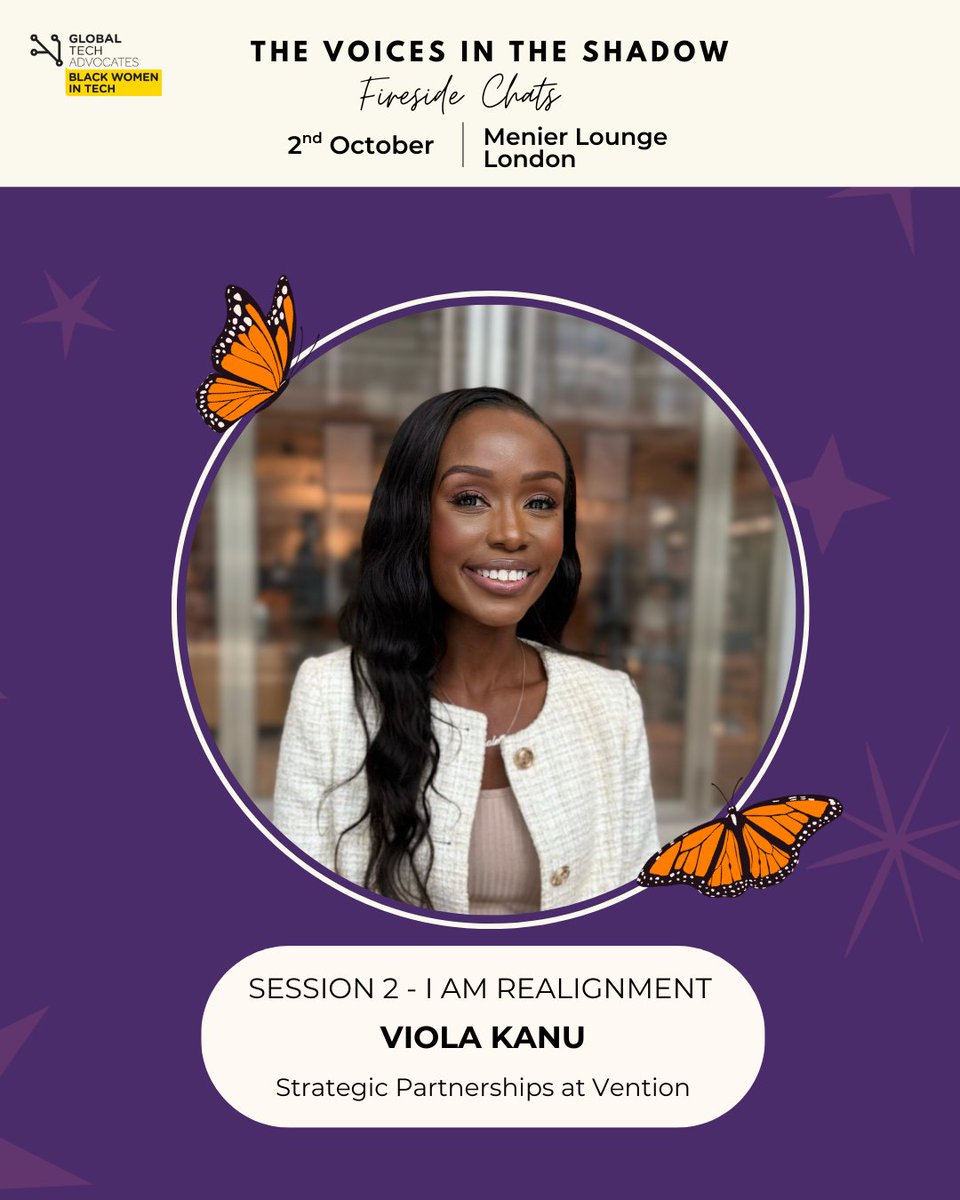 🎙️Viola K. - Strategic Partnerships Leader &amp; Changemaker who pivoted from education to tech in 2024. Join her "I Am Realignment" chat on releasing guilt &amp; redefining success on YOUR terms.

Oct 2 | London

🎟️zurl.co/63Cc1 

#TheVoicesInTheShadow5 #BlackWomenInTech
