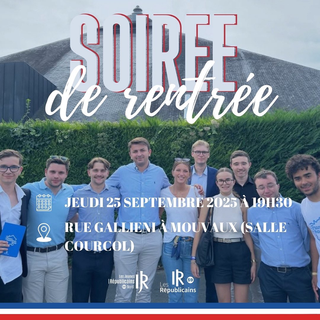 🎉 𝗚𝗿𝗮𝗻𝗱𝗲 𝘀𝗼𝗶𝗿𝗲́𝗲 𝗱𝗲 𝗿𝗲𝗻𝘁𝗿𝗲́𝗲 🎉

Rendez-vous ce jeudi 25 septembre à 19h30, à la salle Courcol (rue Gallieni, Mouvaux) 📍

Un moment convivial et chaleureux pour nous retrouver et partager ensemble cette nouvelle rentrée.

On vous attend nombreux ! 😉