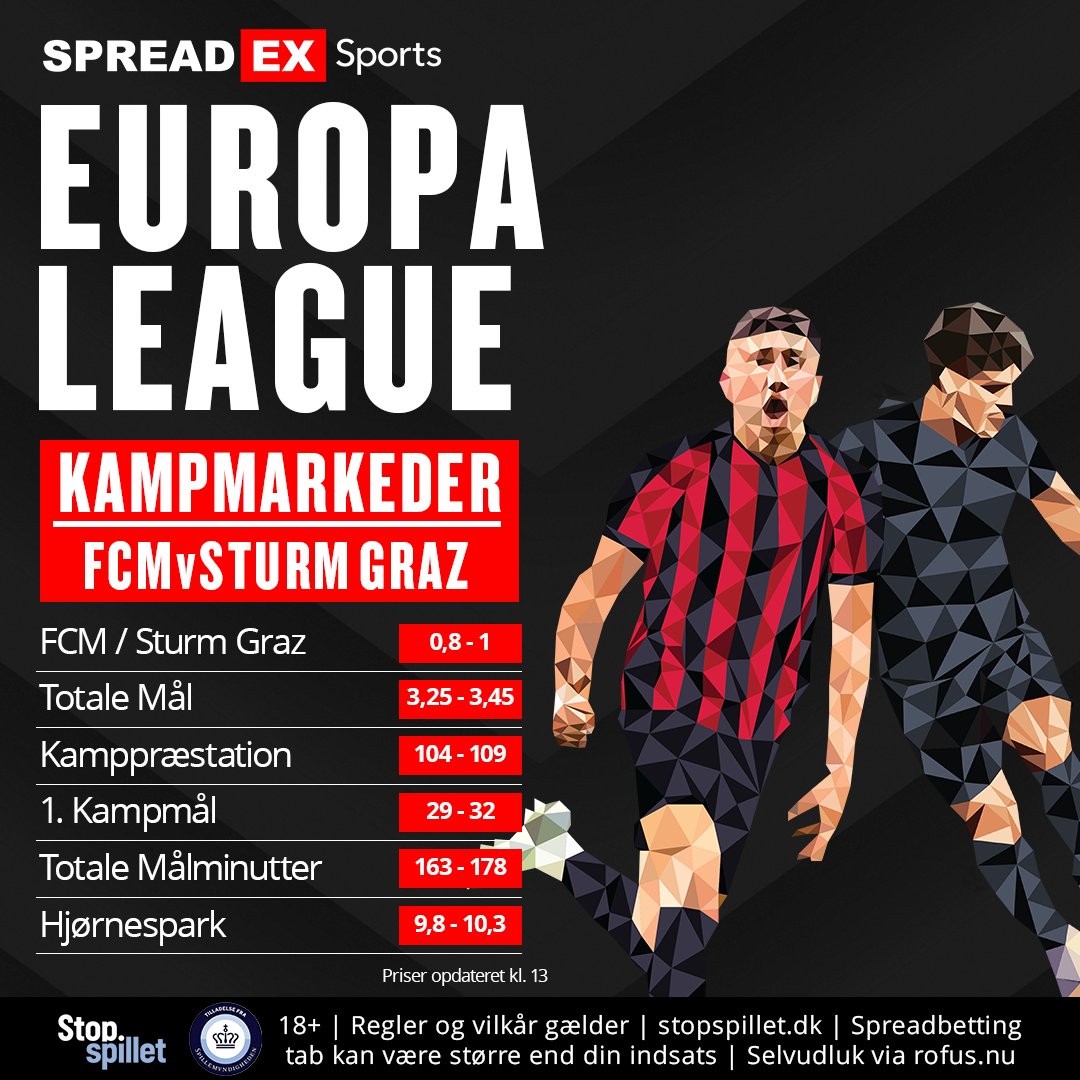 Der er Europa League-kamp for FC Midtjylland i aften🏆

Her er et udvalg af vores spreadbetting markeder på kampen⬇️

Se alle vores markeder her: spreadex.dk/fcmsturm

#fcm #uel #fcmidtjylland