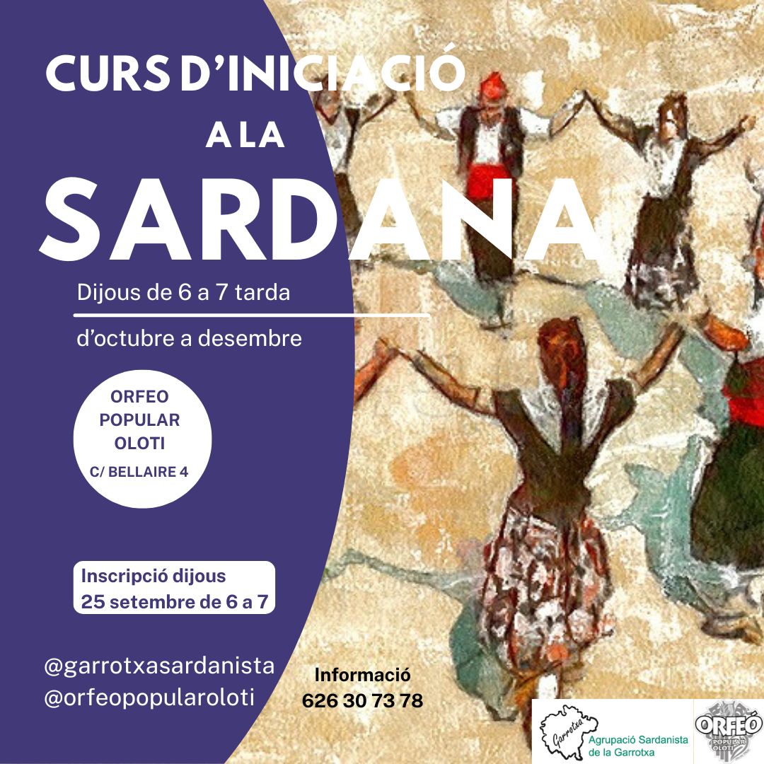 📣🌾Nou curs d'iniciació a la sardana a Olot!

🎺Dins el marc d'Olot, capital de la sardana 2025, <a href="/SardanistesOlot/">Agrupació Sardanista Olot</a> i l’<a href="/orfeopoloti/">orfeopopularoloti</a> impulsen un curs per a aprendre a ballar sardanes.

📍Dijous de 18 a 19 h, a l'Orfeó d'octubre a desembre
🔗 f.mtr.cool/rcnxvnicia

#Olot