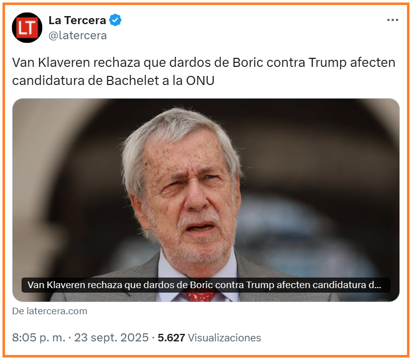 sergiou01329861's tweet photo. Los chilenos de a pie, esperamos que @realDonaldTrump no permita que una ex Presidenta de dos gobiernos que tanto daño le hicieron a Chile y que como Alta Comisionada de los DD.HH. en la ONU no hizo nada, no logró nada, no llegue a dirigir la ONU. https://t.co/amrh6Exjpl