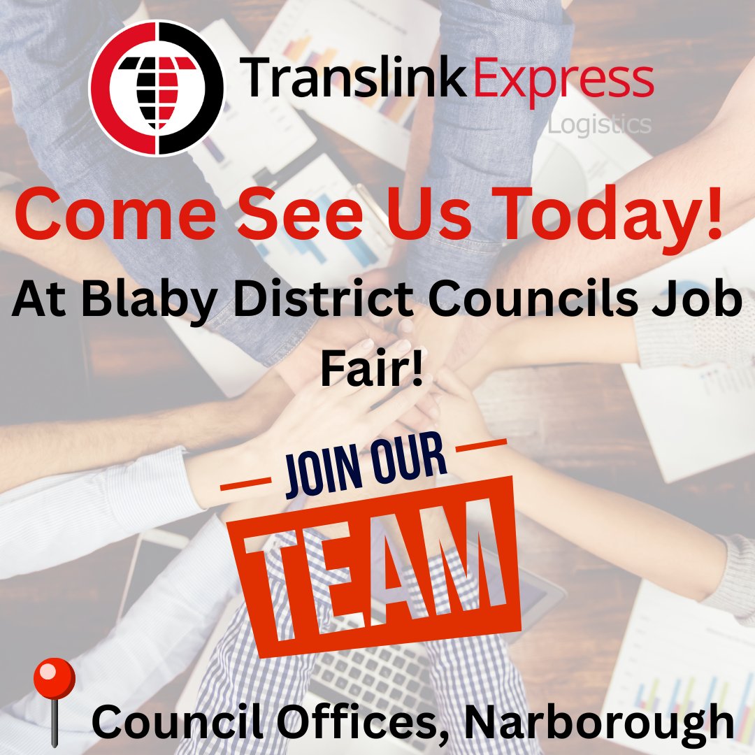 🚛🚛LETS TALK LOGISTICS AND JOB OPPORTUNITIES🚛🚛

Join us today 2pm until 4pm at Blaby District Councils Job Fair.

We have lots of exciting job opportunities available and are looking to extend #TeamTranslink ❤️

We can't wait to see you all there! 😎