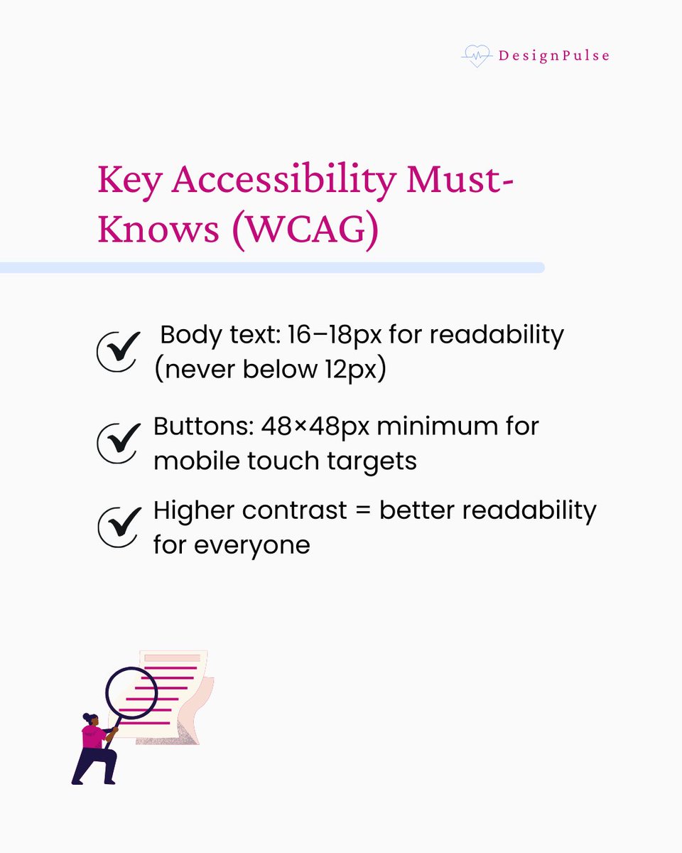 DesignPulse0's tweet image. 👀 Can everyone read your design?

Swipe through to learn how to check contrast in Figma &amp;amp; follow WCAG AA/AAA standards

Small changes → big accessibility wins! ✨

Your users will thank you. 💙

#ui #accessibility #learninguidesign #uxdesign #uxui #uxdesign