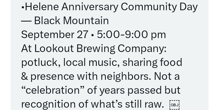 HeleneHelpWNC's tweet image. Helene Memorial Event: Black Mountain Saturday evening
