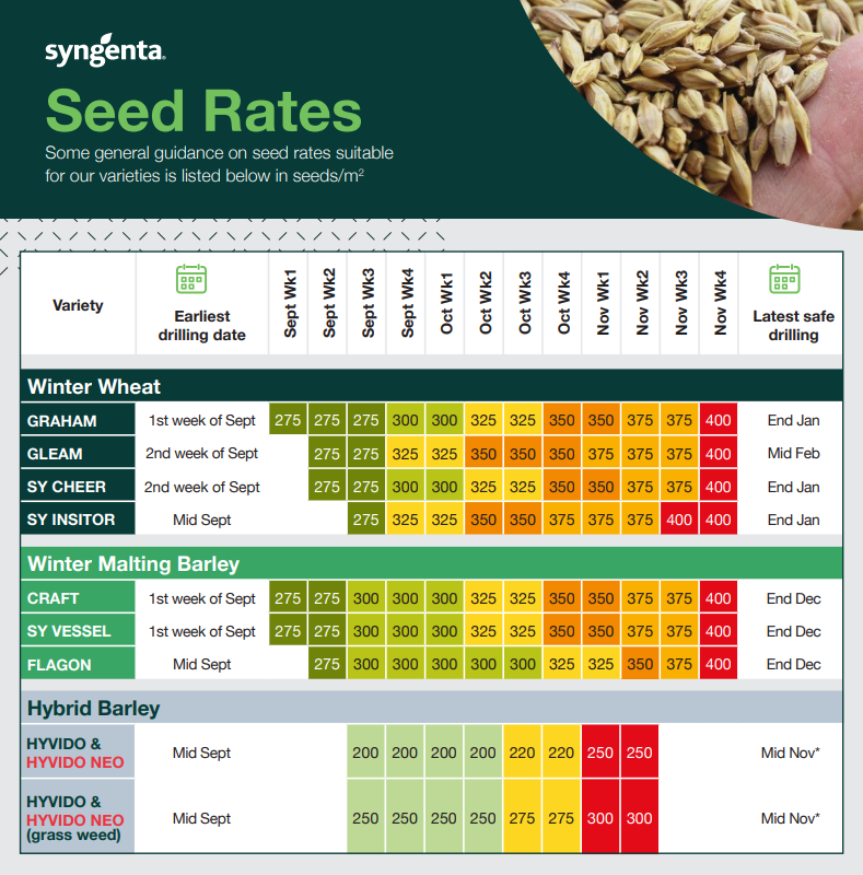 SyngentaUK's tweet image. Getting your seed rates right is crucial for success, so we’d like to share our general advice for our varieties.

Wishing all farmers a successful drilling campaign! 💪🌱 

#UKFarming #Drilling2025 #FarmingCommunity #SeedingSuccess