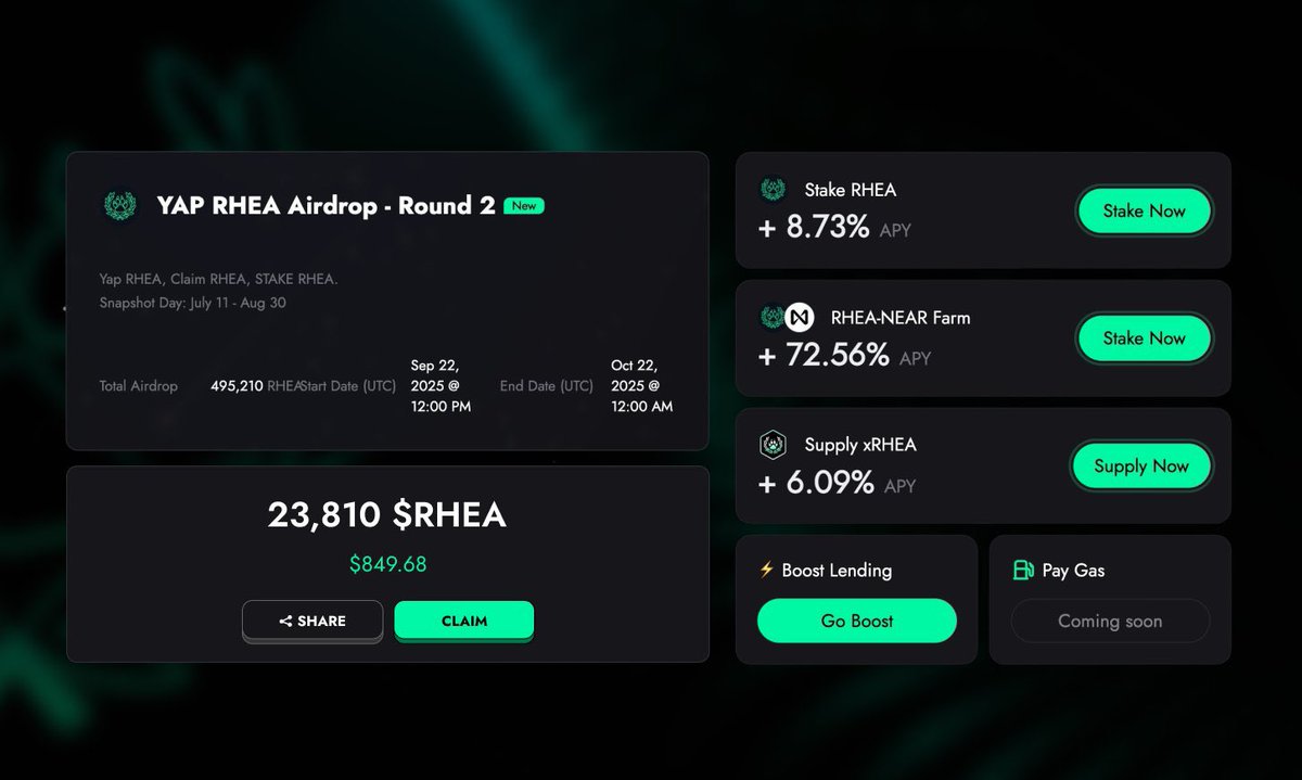 Atomic Ricki π¬π¦ π§ͺ (@rickirae7) on Twitter photo π° How to grow your Money on <a href="/rhea_finance/">Rhea Finance</a>
After I claimed my S2 RHEA Yappers airdrop, I got thinking on how to maximize my reward and triple my portfolio
Then it hit me !!
On the <a href="/rhea_finance/">Rhea Finance</a> app, i can immediately put my $RHEA to work:
β«οΈ Stake my $RHEA for APY
β«οΈ Farm π° How to grow your Money on <a href="/rhea_finance/">Rhea Finance</a>
After I claimed my S2 RHEA Yappers airdrop, I got thinking on how to maximize my reward and triple my portfolio
Then it hit me !!
On the <a href="/rhea_finance/">Rhea Finance</a> app, i can immediately put my $RHEA to work:
β«οΈ Stake my $RHEA for APY
β«οΈ Farm
