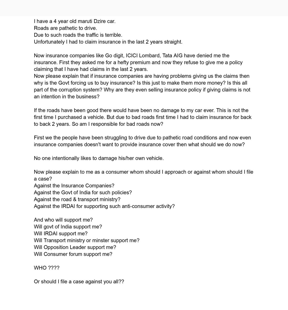yash__patel's tweet image. Please read and revert or be ready.
@nitin_gadkari @irdaindia @MORTHIndia @PMOIndia @RahulGandhi @narendramodi @INCIndia @BJP4India @ICICILombard @TATAAIGIndia @digitinsurance @heydigit @jagograhakjago @indSupremeCourt