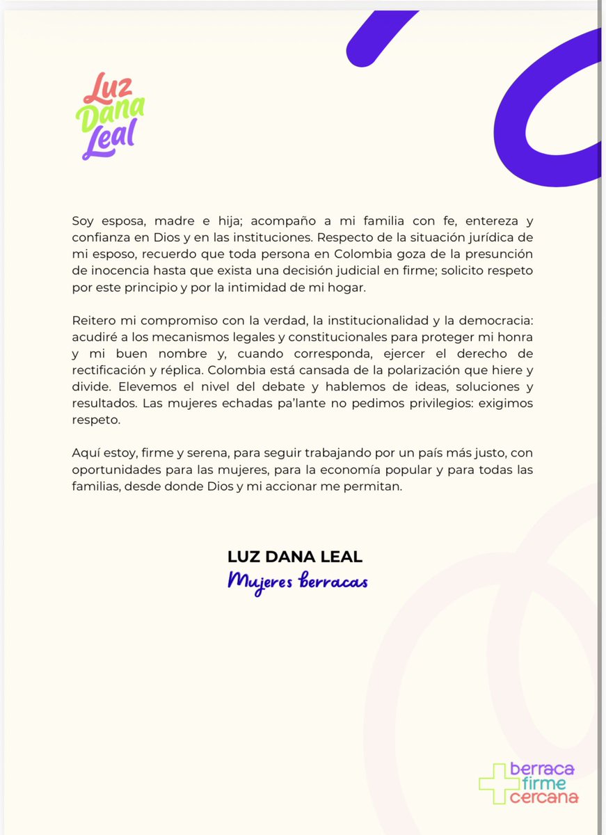 Comunicado a la opinión pública - Luz Dana Leal