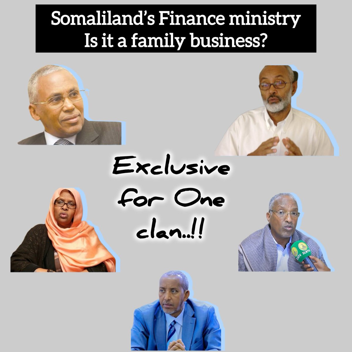 ⛔️ Su’aal

Why the Finance Ministry been a clan monopoly for decades?

Locked to 1 clan to control the country’s projects &amp; finances. 

1 goes..his/her cousin replaces them. 

Every project runs through them.. 

Can a project be stolen and looted without their fingerprints on it?