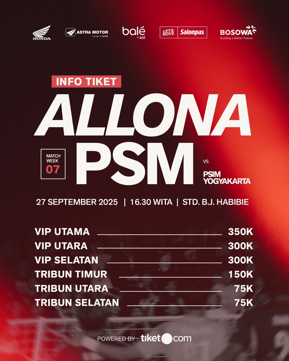 Tiket laga #PSMvPSIM pekan ke-7 #BRISuperLeague sudah bisa dibeli via apkikasi <a href="/tiket/">tiket.com</a> .com👌

Link pembelian ⬇️
tiket.com/to-do/home-mat…

#EwakoPSM #PSMMakassar
