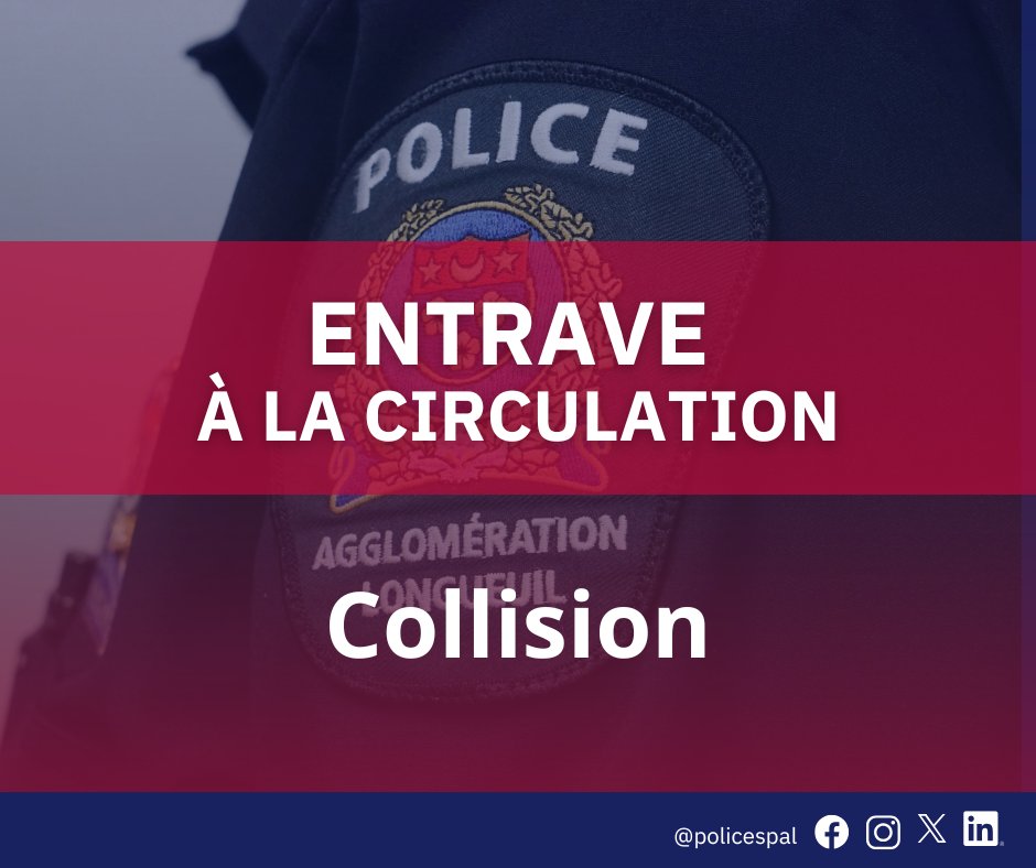 🚨 Collision à <a href="/VilleLongueuil/">Ville de Longueuil</a>  (Saint-Hubert)

📍 Rue John-Molson / route de l’Aéroport
🛑 Circulation bloquée
⚠️ Évitez le secteur
Enquête du @PoliceceSPAL
ℹ️ Détails à venir