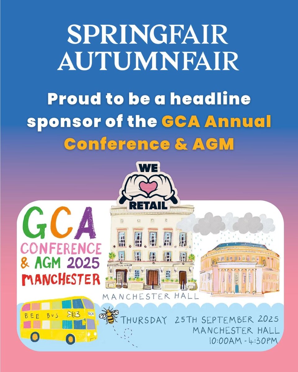 SpringAutFair's tweet image. We’re proud to be a headline sponsor of the 2025 GCA Conference & AGM, taking place on Thursday 25th September at Manchester Hall.🙌
Hear from inspirational speakers and explore the latest market insights.🤝
Book your ticket now.
#GCAConference2025 #GreetingCards