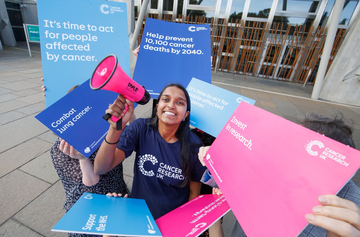 Today we're at Holyrood with our <a href="/CR_UK/">Cancer Research UK</a> campaigns ambassadors to launch our manifesto for Scotland.
Our manifesto outlines steps the next Scottish Government must take to tackle cancer in Scotland. 💙#LongerBetterLives Click here to read our manifesto in full: