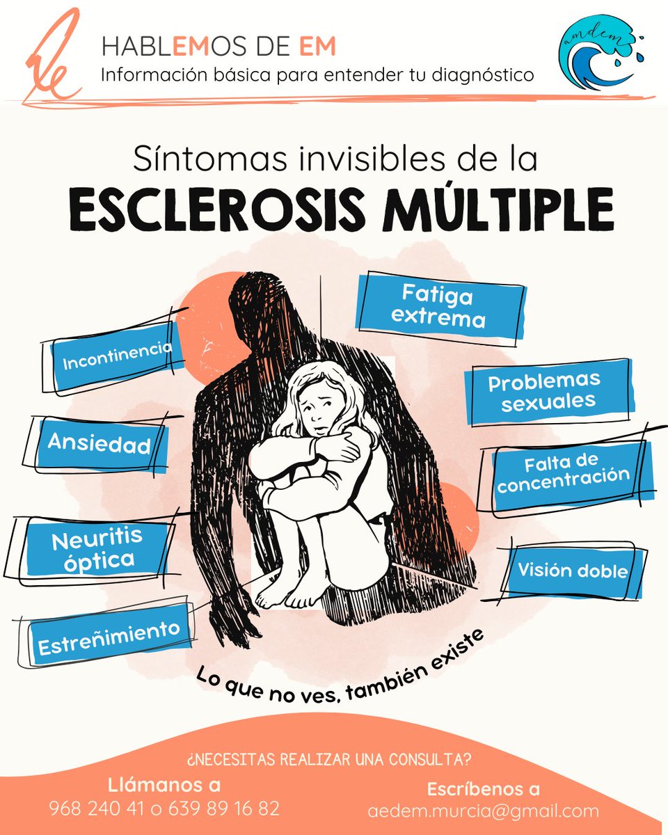 AMDEM_Murcia's tweet photo. Los síntomas invisibles —como la fatiga o los problemas de vejiga— pueden ser tan limitantes como los visibles, aunque desde fuera no se perciban.
En #AMDEM queremos dar voz a lo que muchas veces queda en silencio, porque lo que no se ve también importa.
👉 Y tú, ¿qué síntoma invisible te gustaría que los demás comprendieran mejor?
Cuéntanos tu experiencia en comentarios para seguir visibilizando juntos la #EM 👇
#EsclerosisMúltiple #Murcia