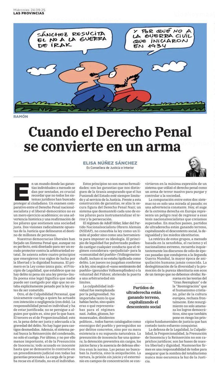“La comparación entre estos dos sistemas no es solo una mirada al pasado; es una advertencia constante. Hoy, el auge de la extrema derecha en Europa representa un peligro real de regresar a esas tesis nacionalsocialistas que creíamos superadas”

Mi artículo hoy en Las Provincias