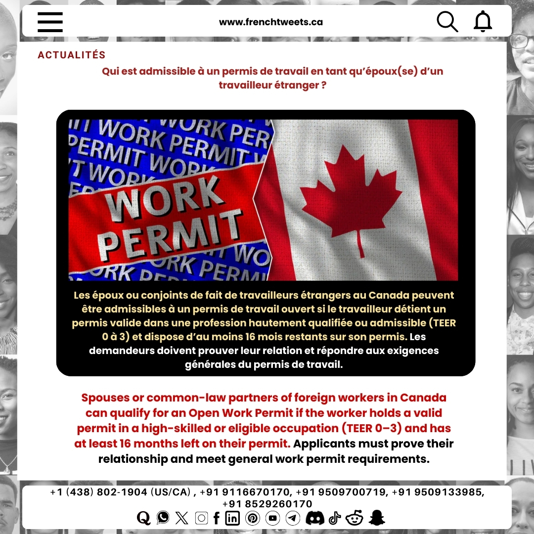 frenchtweets1's tweet image. Spouses of foreign workers — find out if you qualify for a Canadian work permit!
#workpermit #openworkpermit #foreignworkers #canadaworkpermit #canadapr #immigrationnews #studyandworkcanada #internationalworkers #canadamigration #workincanada #immigrationupdates