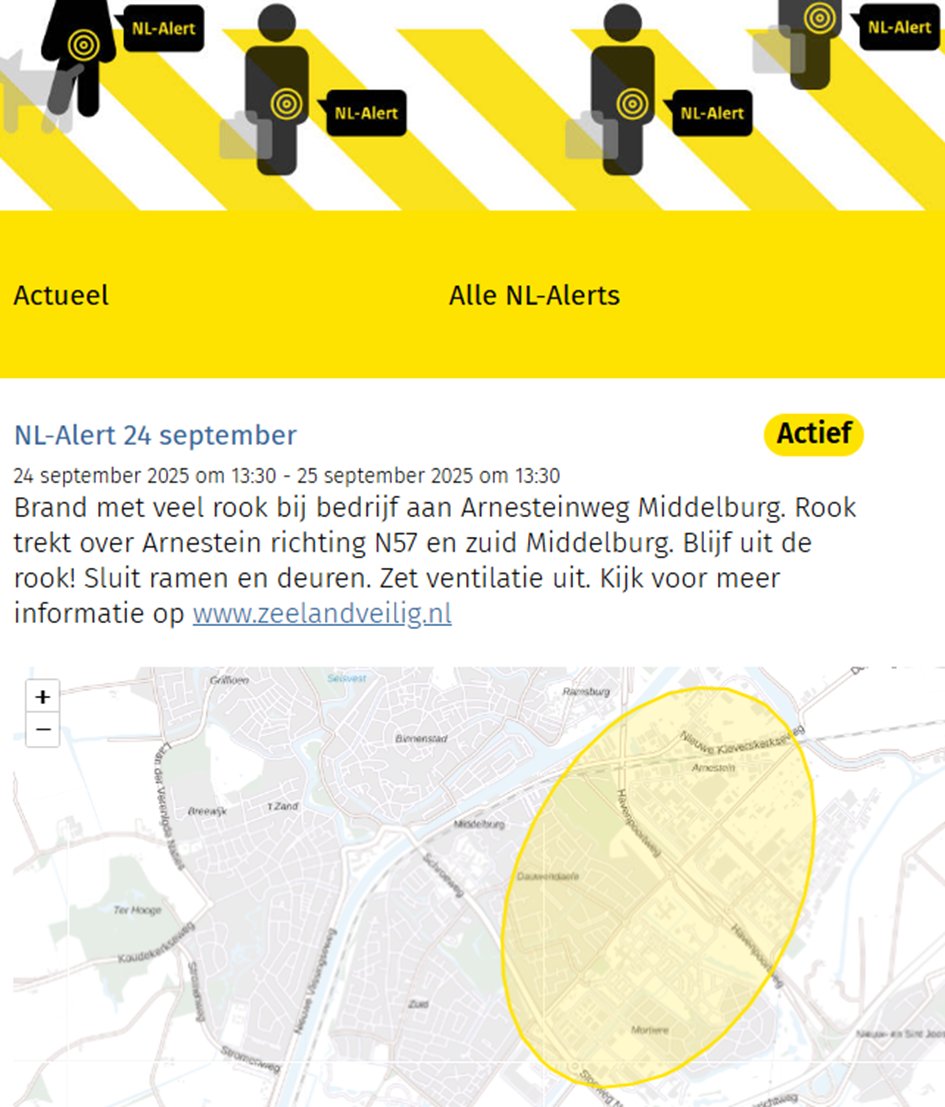 NL-Alert vanwege brand met veel rook in Middelburg