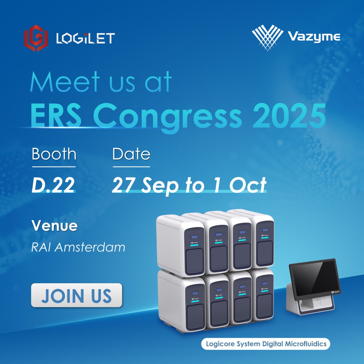 VazymeBiotech's tweet image. 📣Ready to unlock the Future of Science and Healthcare at ERS Congress 2025 with Vazyme? 
👏Join us at Booth D.22!
🕕When&amp;amp;Where: Sep 27 to Oct 1 at RAI Amsterdam
#DigitalMicrofluidics #ForScienceForHealth #Innovation #Healthcare #lab #clinic