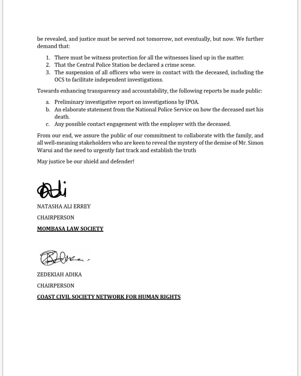 Justice delayed is justice denied. We stand with the family of the late Simon Warui in demanding truth, accountability, and transparency. Silence cannot erase injustice. #JusticeForSimon