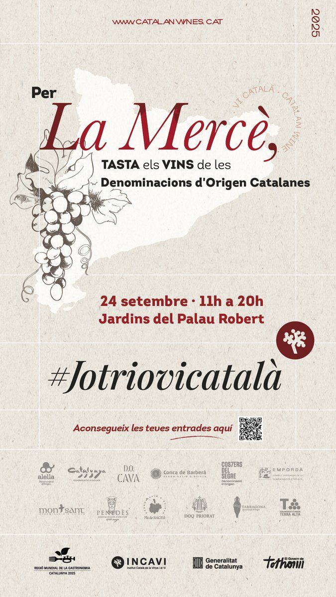 🍷Avui, ens sumem a la celebració de #LaMercè participant al Tast dels Vins de les DO's catalanes. Ens trobareu amb els vins representatius de la #DOQPriorat al Palau Robert.

Amb el suport 👇
<a href="/costadauradatur/">Costa Daurada</a> 
<a href="/Dipta_cat/">Diputació de Tarragona</a> 
<a href="/gencat/">Generalitat de Catalunya</a> 
Wine in Moderation

<a href="/incavicat/">INCAVI</a> #LaMercè2025