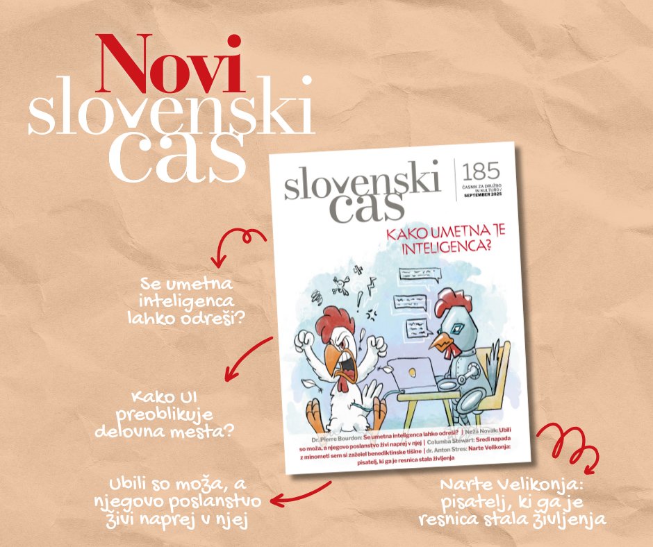 Nova številka je tu!
Pod naslovom »Kako umetna je inteligenca?« se tokratna številka sprašuje, kako daleč lahko gremo z umetno inteligenco – in kaj pri tem ostaja človekovo neodtujljivo dostojanstvo. 

druzina.si/revija/slovens…