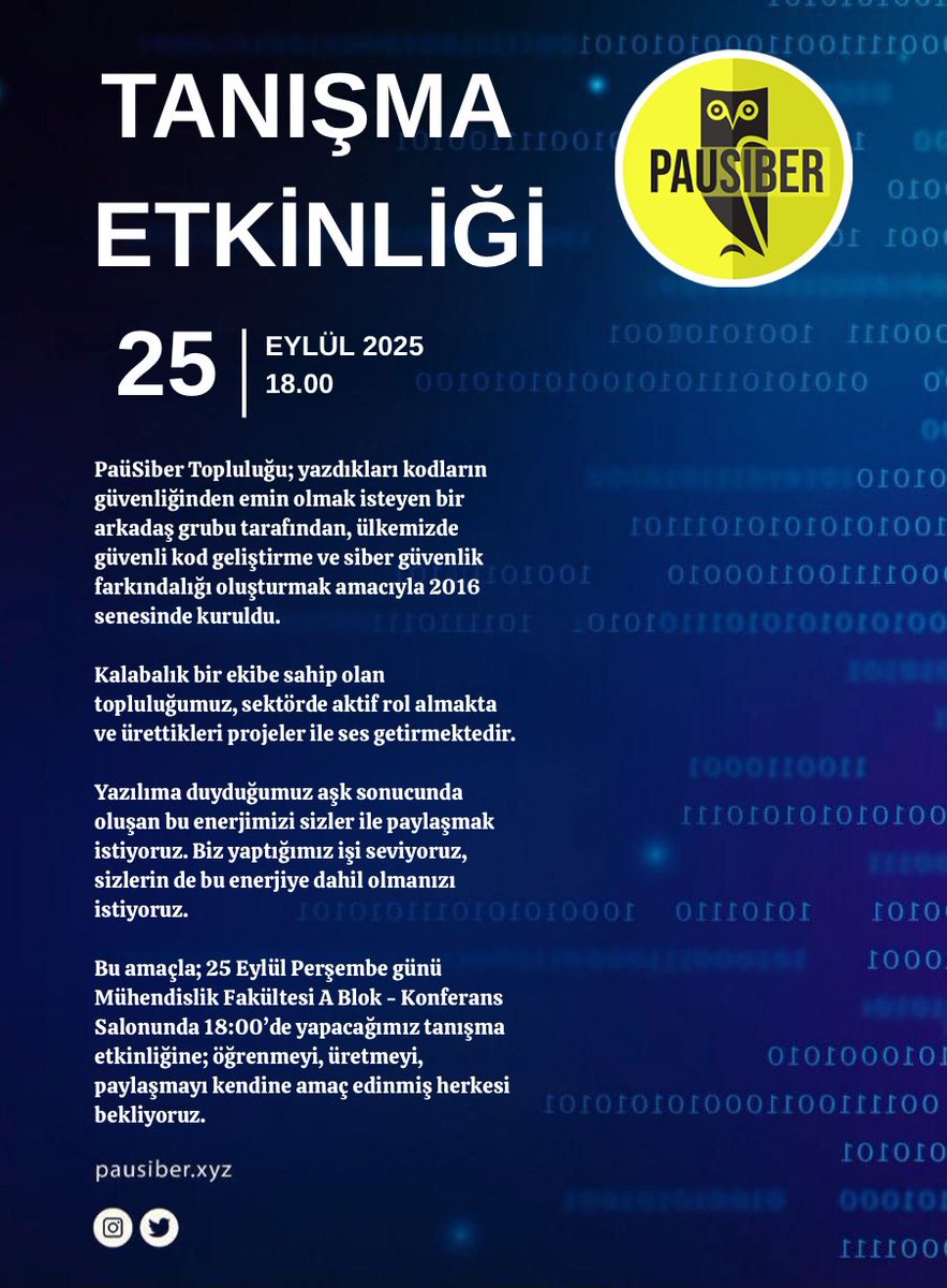 📍25 Eylül Perşembe günü saat 18.00’de Mühendislik Fakültesi A Blok Konferans salonunda yapacağımız tanışma etkinliğine hepinizi bekliyoruz🦉💛
