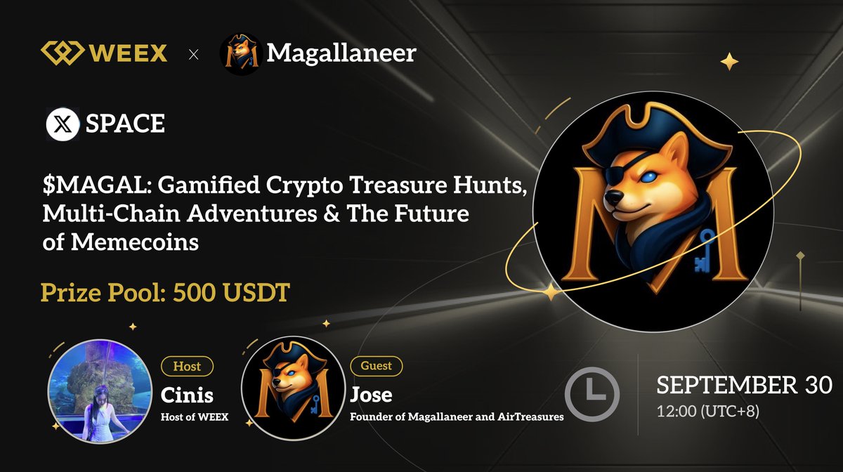 📅 Mark your calendars! Twitter Space with $MAGAL <a href="/magallaneer/">Magallaneer</a> ! 🎉
🎁 $500 Giveaway

🗓️ 2025/09/30 12:00 （UTC+8）
📍 x.com/i/spaces/1OyKA…

To enter:
🔹Register: app.sensor.weex.tech:8106/t/oJ
🔹RT &amp; tag 3 friends + comment your UID below
💥 Extra Rewards: comment each question and