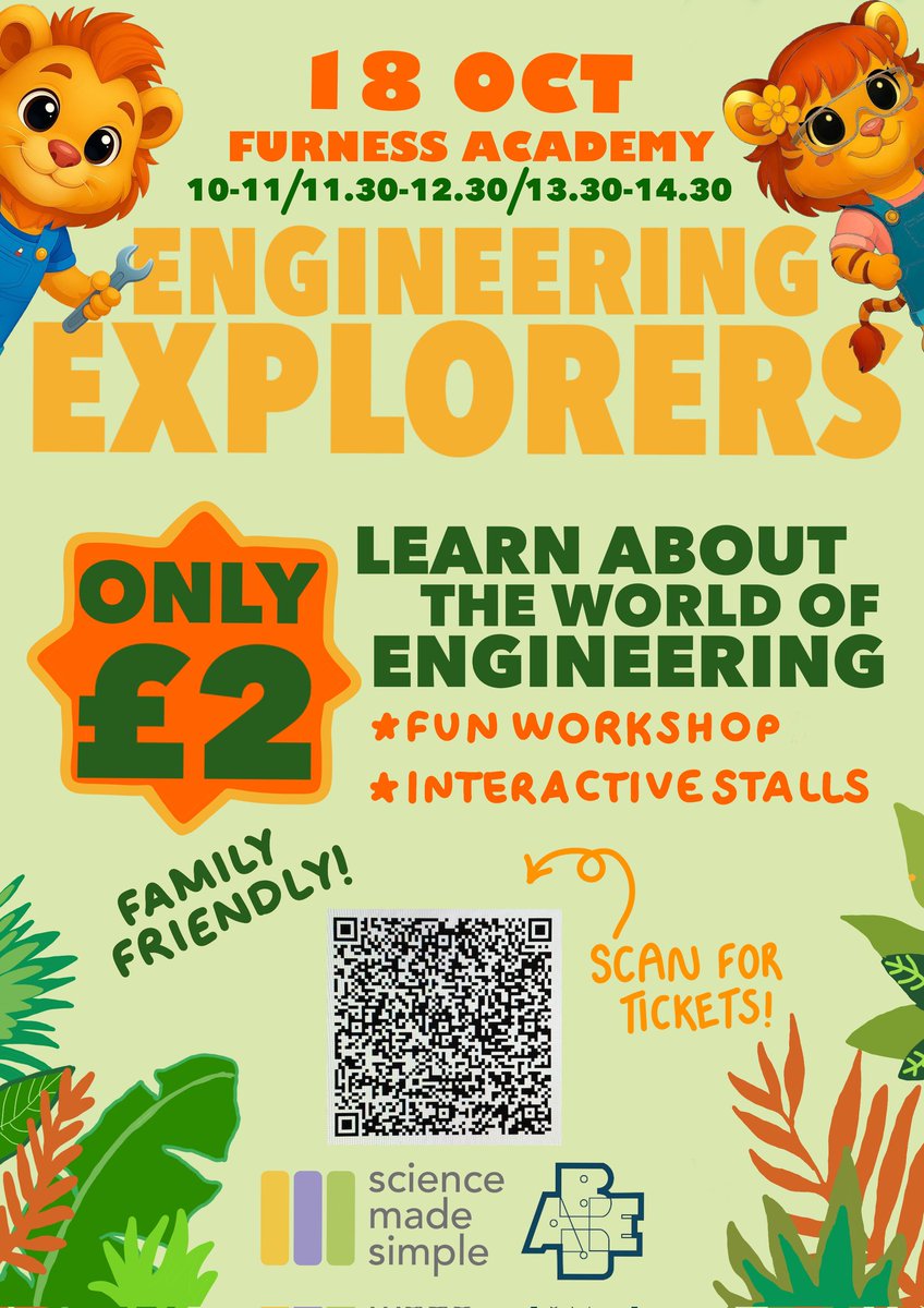 Engineering explorers is back on 18th october. The day is split into 3 sessions: ,  10 - 11am, 11.30am-12.30pm, &amp; 13.30-14.30.  When purchasing tickets please select the desired session.
To get tickets: eventbrite.co.uk/e/bdae-enginee…