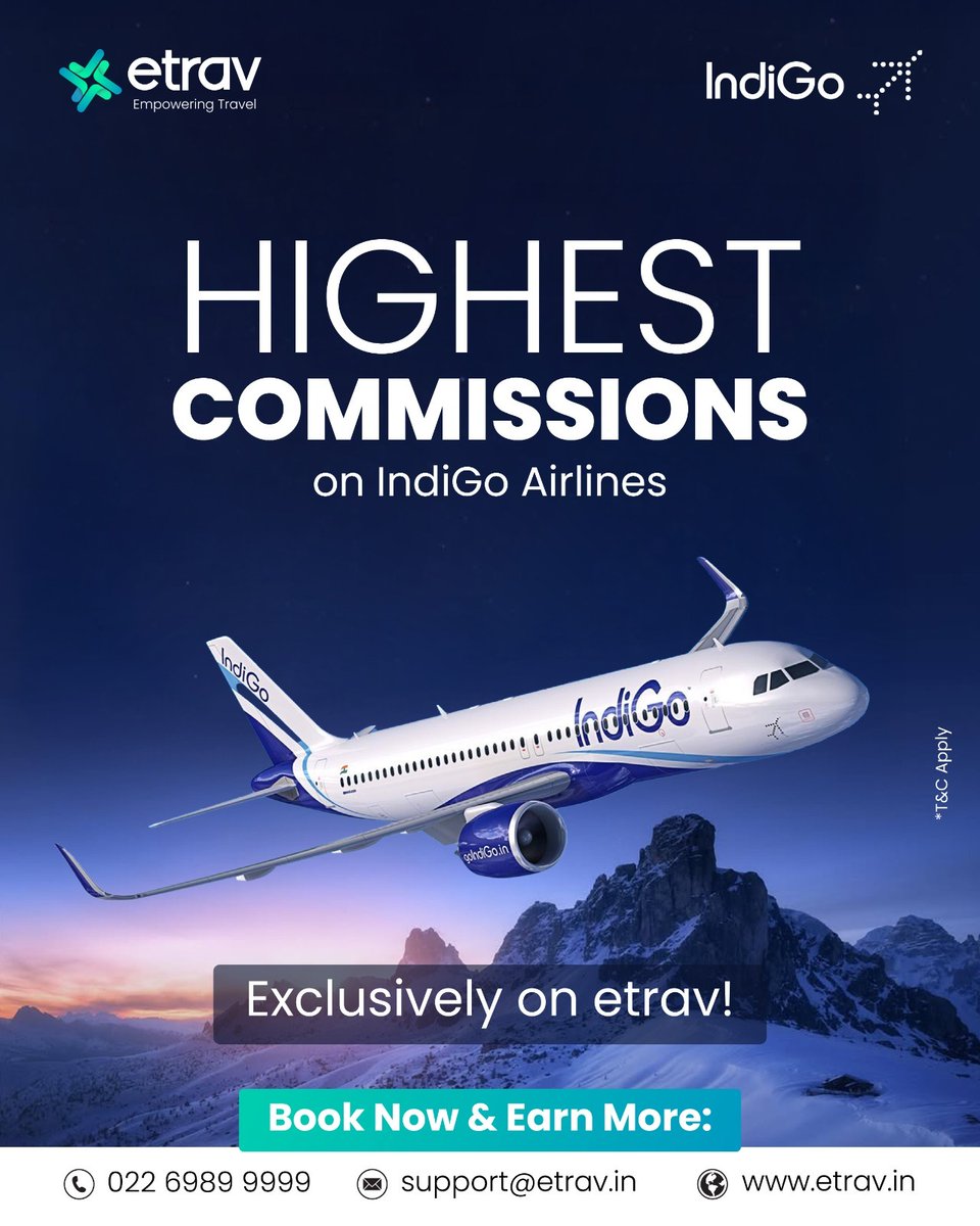 ETravTravelAPI's tweet image. ✈️ IndiGo + etrav = Bigger Profits for Agents
Claim the highest commissions and boost your revenue with every booking.
📈Grow your business today!
#etrav #travelagents #indigo #flightdeals #b2btravel #travelbusiness #commissions #travelpartners