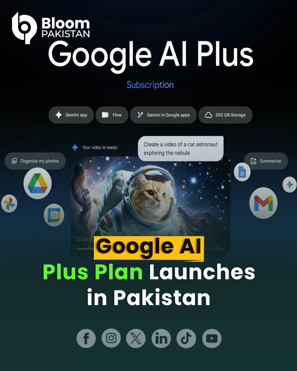 bloom_pakistan's tweet image. Google today announced the rollout of its Google AI Plus plan in Pakistan, its newest plan designed to empower people to do more with Google AI.

Read More   bloompakistan.com/google-ai-plus…

#Google #GoogleAIPlus #AI #Pakistan #TechNews