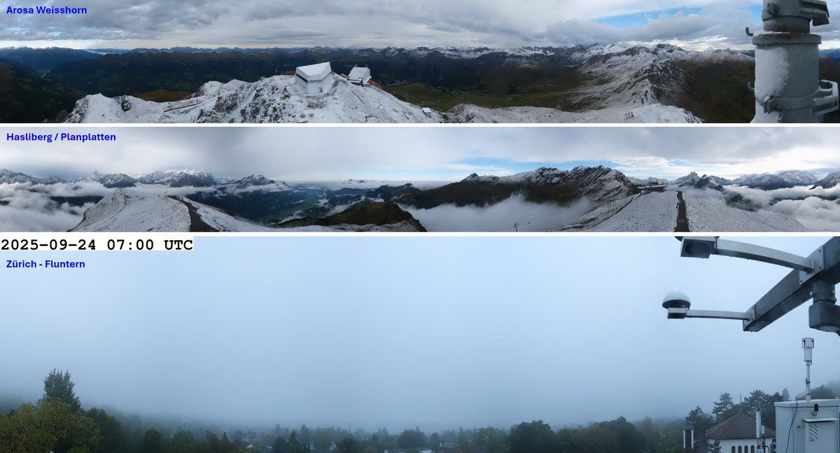 meteoschweiz's tweet image. Die aktuellen #Wetterverhältnisse: Unten grau, trüb und teils Nieselregen. Oben eine Mischung aus weiss, grau und ein wenig blau. #Herbst eben...
Bildquelle: roundshot, MeteoSchweiz