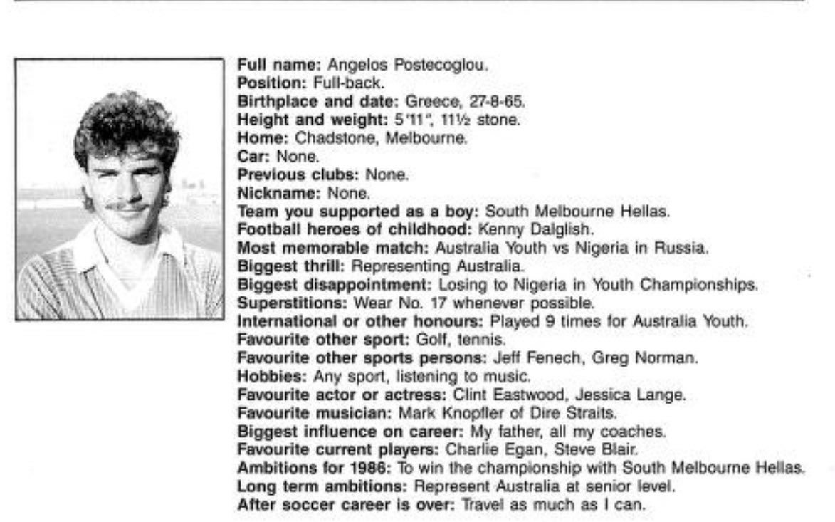 Ange Postecoglou bio - 1986