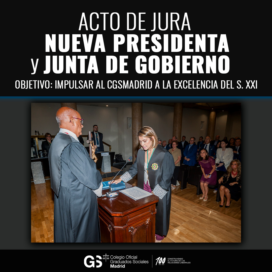 ✨Nueva etapa en el CGSMADRID 

18/09/2025.- Celebramos, en el TSJ de Madrid, el acto de jura de nuestra Presidenta junto con los nuevos miembros de la Junta de Gobierno.

Asumiendo el reto de posicionar al Colegio en el contexto empresarial del s. XXI.

CGSMADRID
