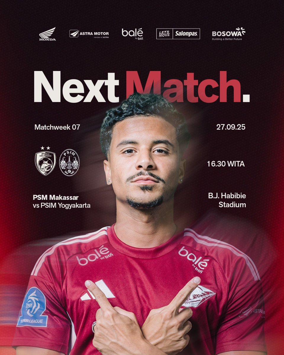 Next Match! ⏭️

Pekan ke-7 #BRISuperLeague 2025/26

PSM Makassar vs PSIM Yogyakarta
Sabtu, 27 September 2025
Kick off 16.30 WITA
Stadion Stadion B.J. Habibie, Kota Parepare

#EwakoPSM #PSMMakassar #PSMvPSIM