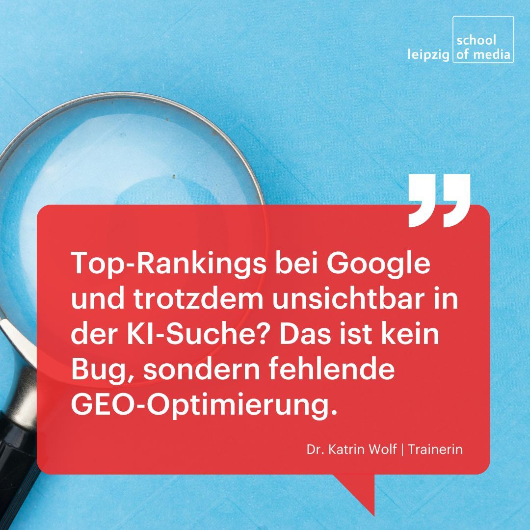 SEO war schon immer komplex – für KI-Suche braucht es mehr: Strukturen, klare Bedeutungen &amp; Vertrauen, damit ChatGPT &amp; Co. Ihre Seite als Quelle wählen. 

Mehr dazu im Seminar „SEO für ChatGPT &amp; Co. – Sichtbar in der KI-Suche“:
leipzigschoolofmedia.de/seo-ki-sichtba…