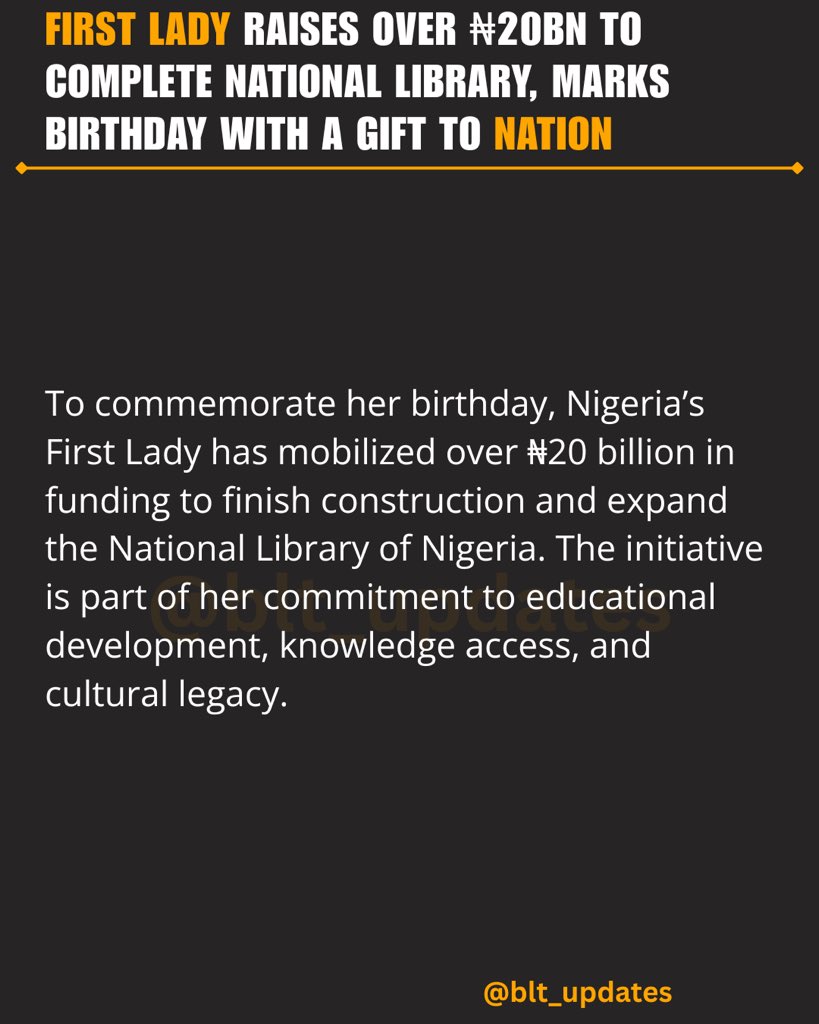 blt_updates's tweet image. SHOULD FIRST LADIES TAKE UP NATION-BUILDING PROJECTS LIKE THIS?
📚 FOLLOW @BLT_UPDATES FOR MORE STORIES ON EDUCATION, INFLUENCE &amp;amp; CHANGE!

#BLTUPDATES #FirstLady #NationalLibrary #Education #Nigeria #LegacyProject #BetterNigeria