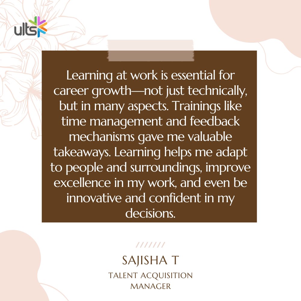 ULtechnology's tweet image. "We asked our team, 'What does learning at work mean to you?' and received some truly inspiring responses.
Swipe through to see their take on learning! 👇
#LifeAtULTS #LearningAtWork #ContinuousLearning #EmployeeGrowth #WorkplaceLearning #ProfessionalDevelopment