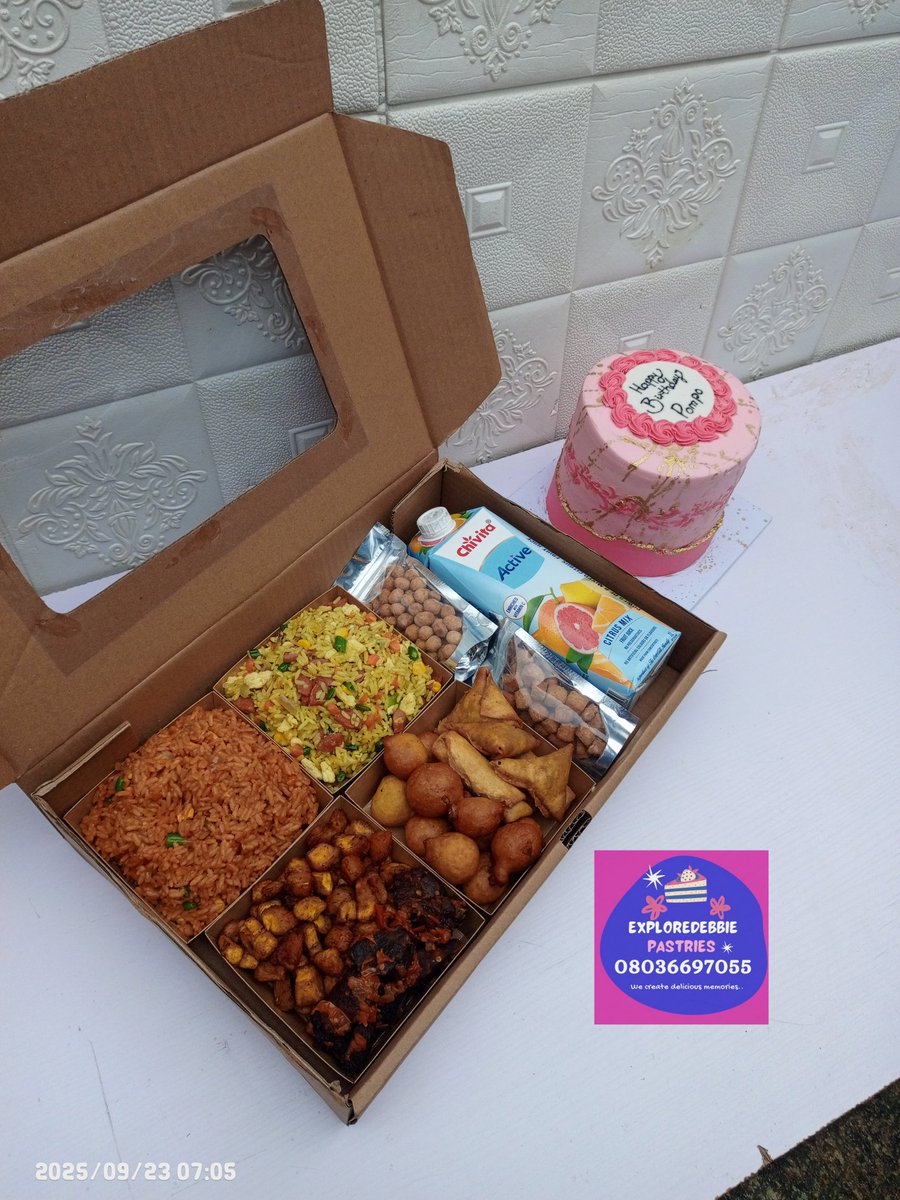 ExploreDebbie's tweet image. Surprise them with the perfect gift! 🎁

Get this food box + cake combo for N60,000😍
Perfect for birthdays, anniversaries, or just to make someone’s day extra special.

Imagine their smile when they receive this.. — priceless!

Port Harcourt
📞08036697055
wa.me/c/2348036697055