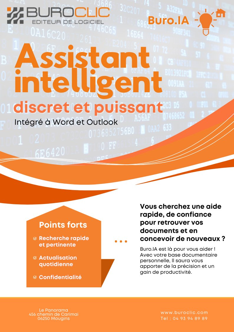 buroclic's tweet photo. Vous recherchez une solution innovante pour vous faciliter la vie ? 
Voici Buro.IA, un assistant intelligent qui s'intègre directement à Word et Outlook !
Pour en savoir plus, inscrivez vous aux vendredis de l'IA
⬇️⬇️⬇️
https://t.co/Z7NYP7Ptww https://t.co/eujLgmhg3f