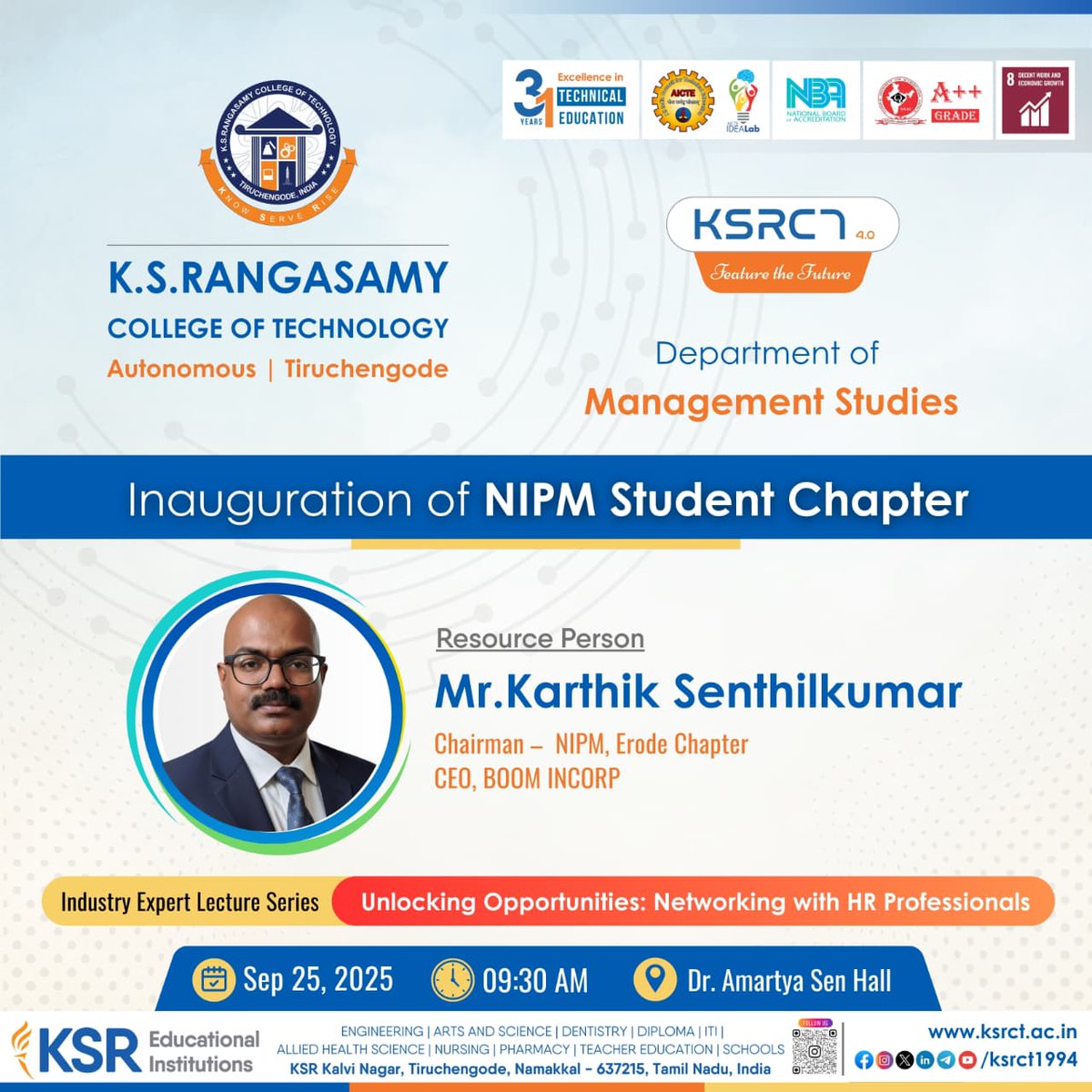 ksrct1994's tweet photo. Inaugurates the NIPM Student Chapter and organizing an Industry Expert Lecture Series on โUnlocking Opportunities: Networking with HR Professionalsโ on September 25, 2025.
#ksrct1994 #ksr #ksrei #ManagementStudies #NIPM #StudentChapter #HRNetworking #IndustryExpertLecture https://t.co/nsV2F68EyH