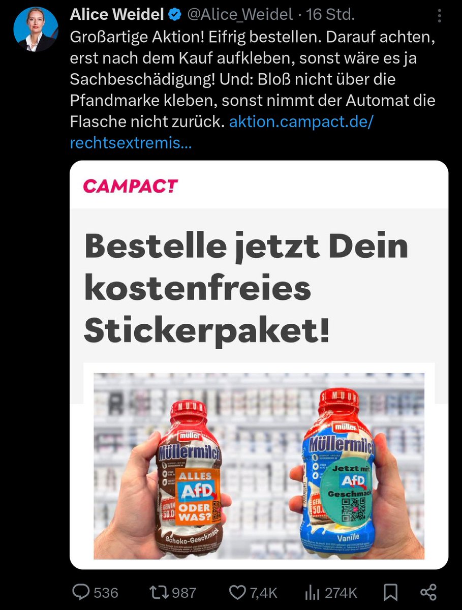 POV: Man hält dich als Wähler zu dumm, um einen sticker auf eine Flasche zu kleben ohne dir oder anderen Schaden zu verursachen.