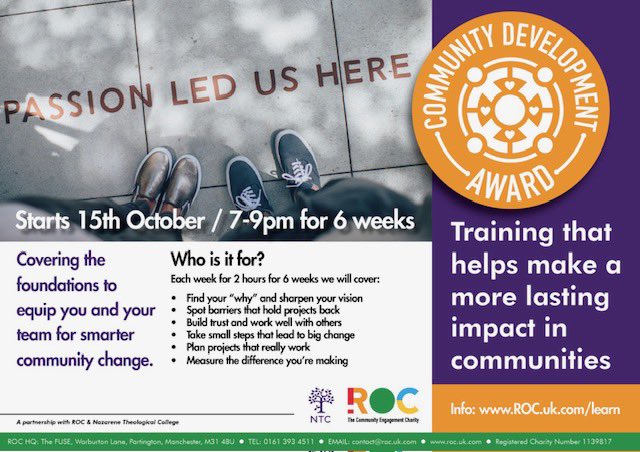 ROC Learn is a 6 week community development course. Delegates who complete the course will receive an Award certificate. 
We are launching this on Wednesday October 15th 7pm-9pm online and then every Wednesday for 6 weeks. So please sign up quickly if you are interested. The