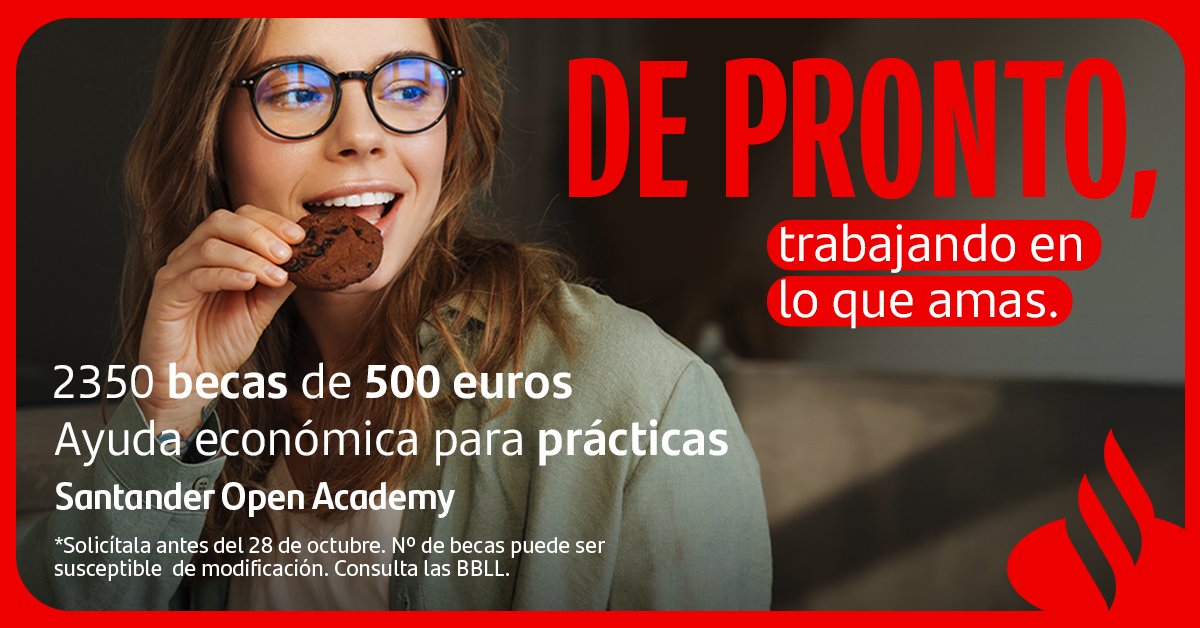 BECAS | ¡El Programa de Becas Santander Complemento a las #Prácticas 2025 II Edición ofrece más de 2.000 becas de 500€ para complementar la realización de prácticas profesionales!

ℹ️ Inscripciones abiertas hasta el 28 de octubre en:
app.santanderopenacademy.com/es/program/com…