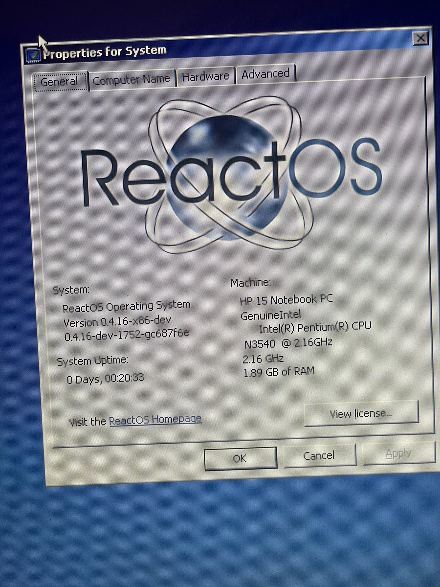 reactos's tweet image. #ReactOS installs and runs on HP-15 F272wm - a PC from 2015, designed for Windows 10!
Ethernet, WiFi, and sound doesn’t work due lack of support for modern drivers.
Mouse flickers when moving it.