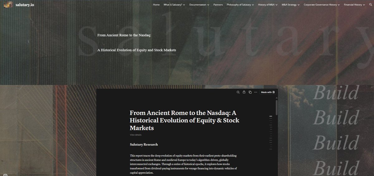 Salutary Research

From Ancient Rome to the Nasdaq: A Historical Evolution of Equity &amp; Stock Markets

This report traces the deep evolution of equity markets from their earliest proto-shareholding structures in ancient Rome and medieval Europe to today’s algorithm-driven,