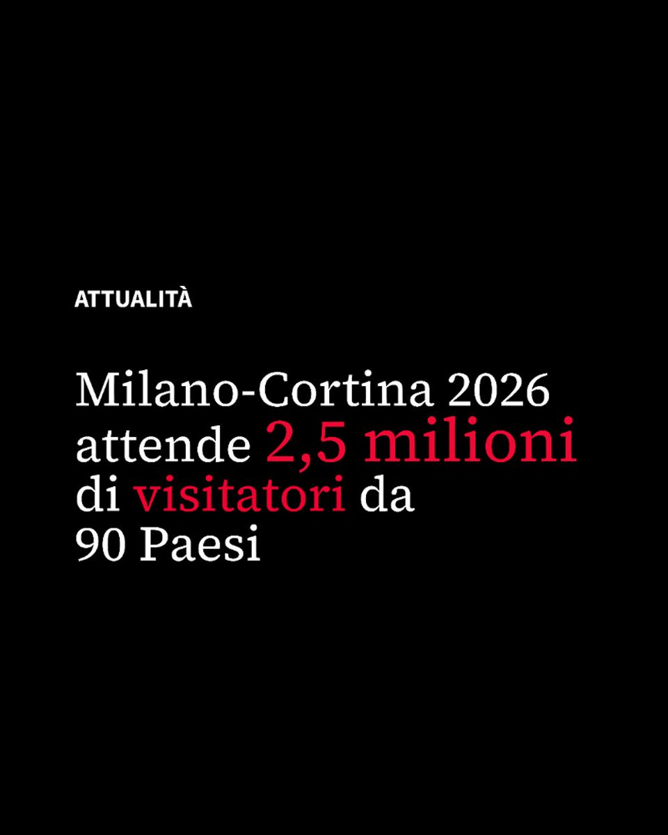 tvbusiness24's tweet photo. Milano-Cortina 2026 punta a 2,5 mln di visitatori e 5,3 mld di indotto. Tra sport e lusso alpino, i Giochi vogliono essere un’esperienza che va oltre le medaglie.
Leggi l'articolo su https://t.co/nQn4TrCItM o al link https://t.co/2yECFaexKv https://t.co/Os76VHiGmI