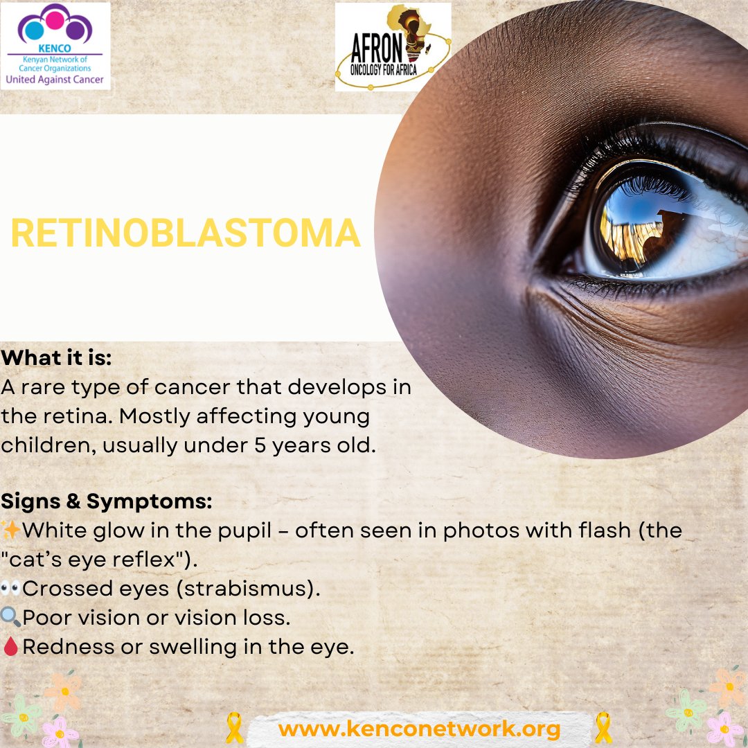 kenconetwork's tweet photo. ๐ Childhood cancer is real, but early detection saves lives!
๐๏ธ Retinoblastoma & ๐ฆด Bone Cancer are common in kids โ know the signs, act early.
Together, we can give every child a fighting chance. ๐โจ
#ChildHoodCancerAwarenessKE #GoGold #unitedagainstcancer #AFRON https://t.co/d8y4hpTHZK
